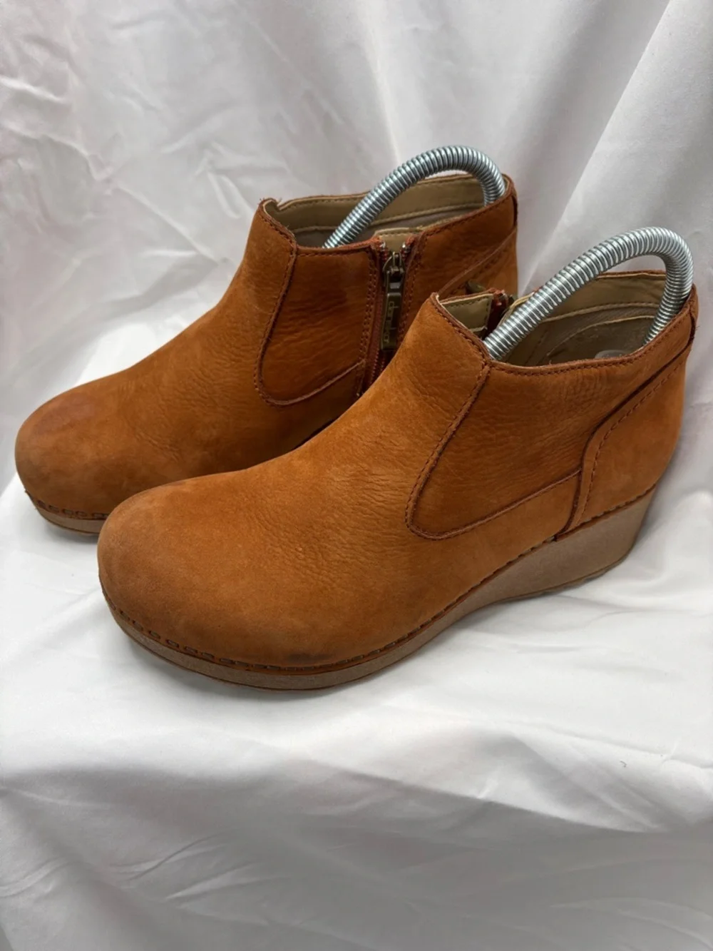 Dansko Charlene Nubuck Ankle Boots Comfort Shoes Side Zip Wedge Heel 37 6.5 7